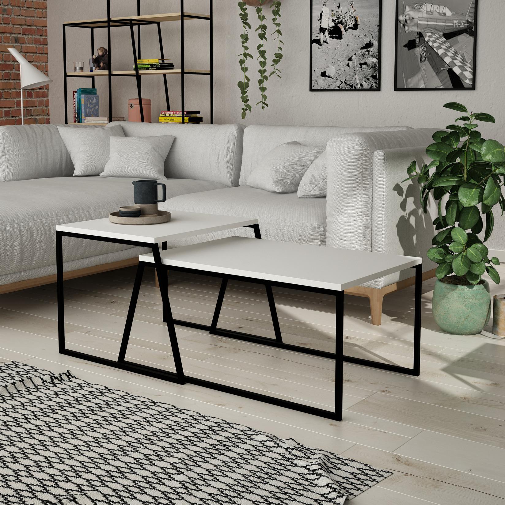 Hanah Home Klub sto Pal Orta Sehpa 88x38x50cm Bijelo-Crni