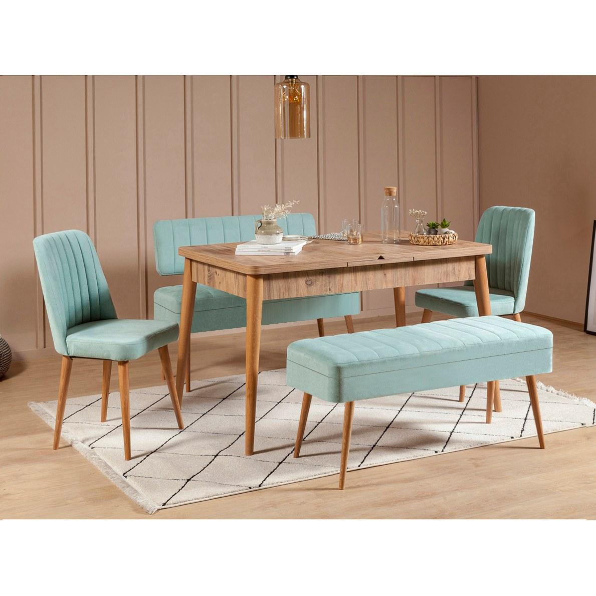 Hanah Home Set trpezarijski sto, 2 trpezarijske stolice i 2 klupe Vina 0701 Menta