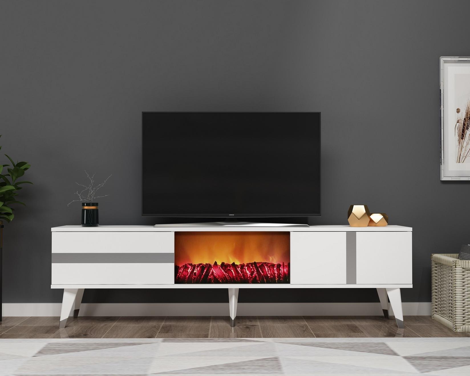 Hanah home TV Komoda Vania Bijelo-Srebrna