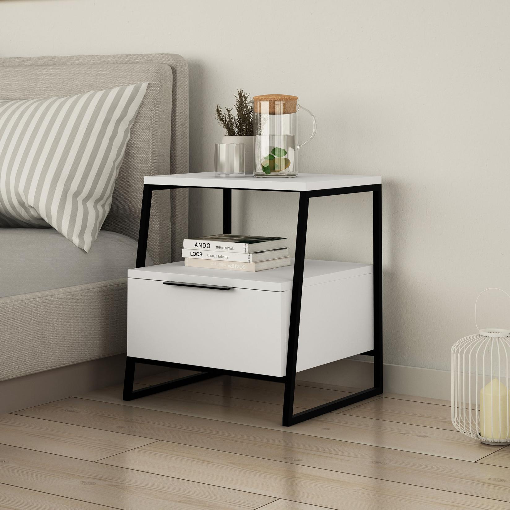 Hanah Home Noćni ormarić Pal 45x50x41cm Bijelo-Crni