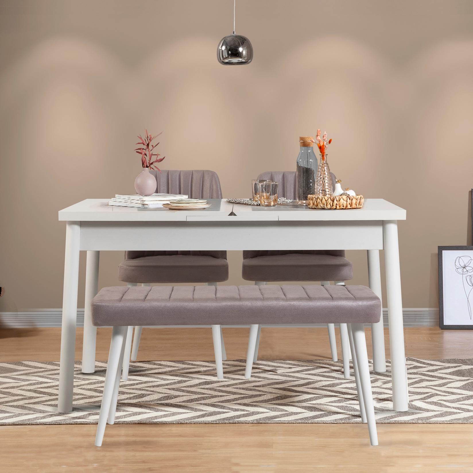 Hanah Home Set trpezarijski sto, 2 trpezarijske stolice i klupa Santiago Bijelo-Sivi
