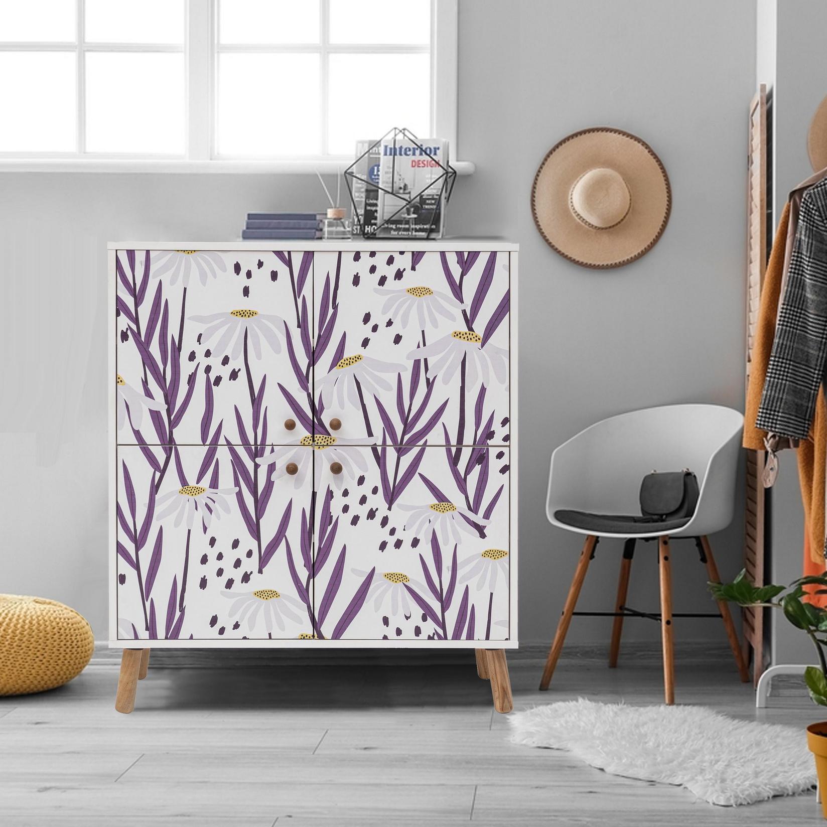 Hanah Home Komoda Multilux Daisy 95x111x36cm Bijelo-Tamnoplava