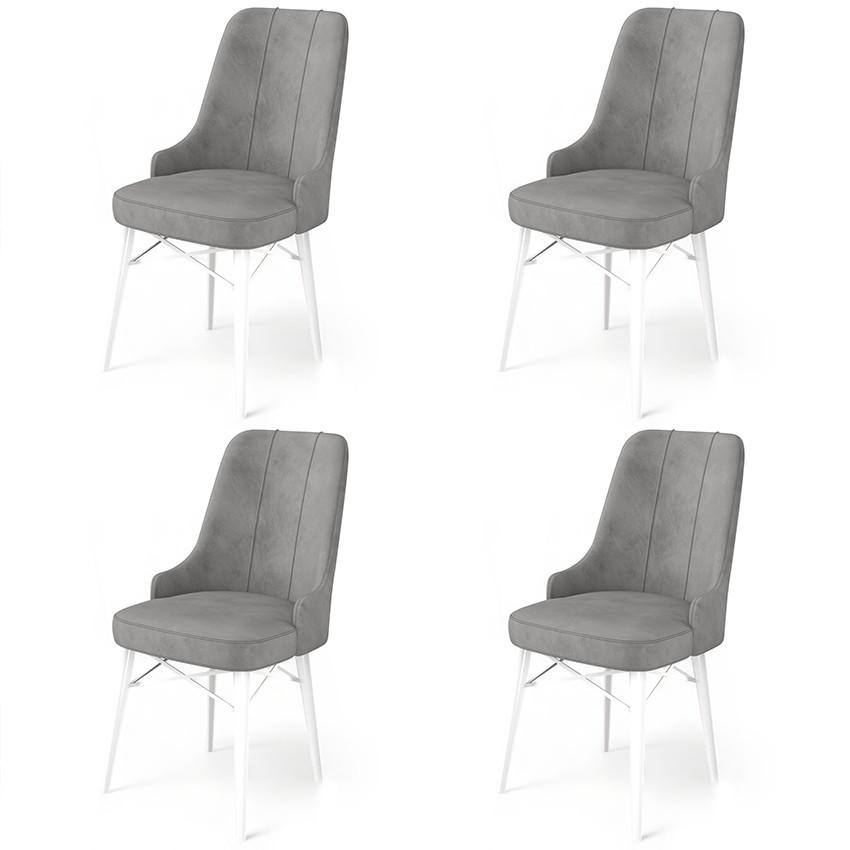 Hanah Home Set 4 trpezarijske stolice Pare Sivo-Bijeli
