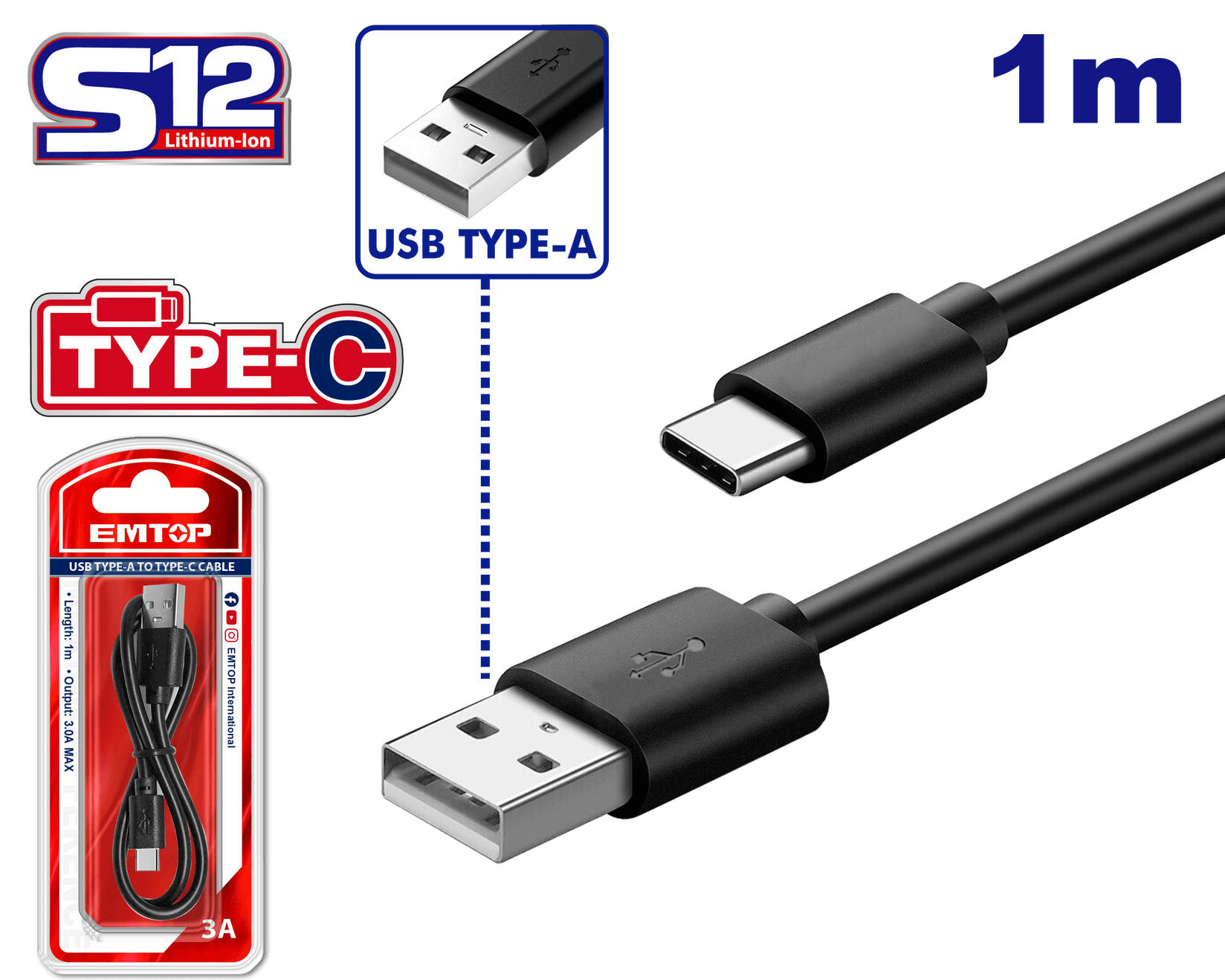 EM TOP Usb Kabl EUCC01, Crni