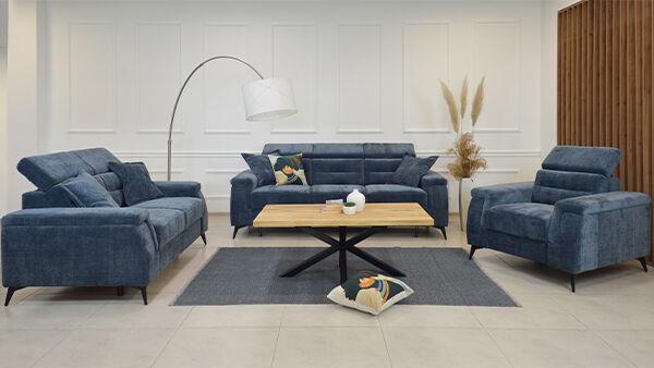 TDF garnitura Select TM+DL+F / štof Kansas 23 / tamnoplavi