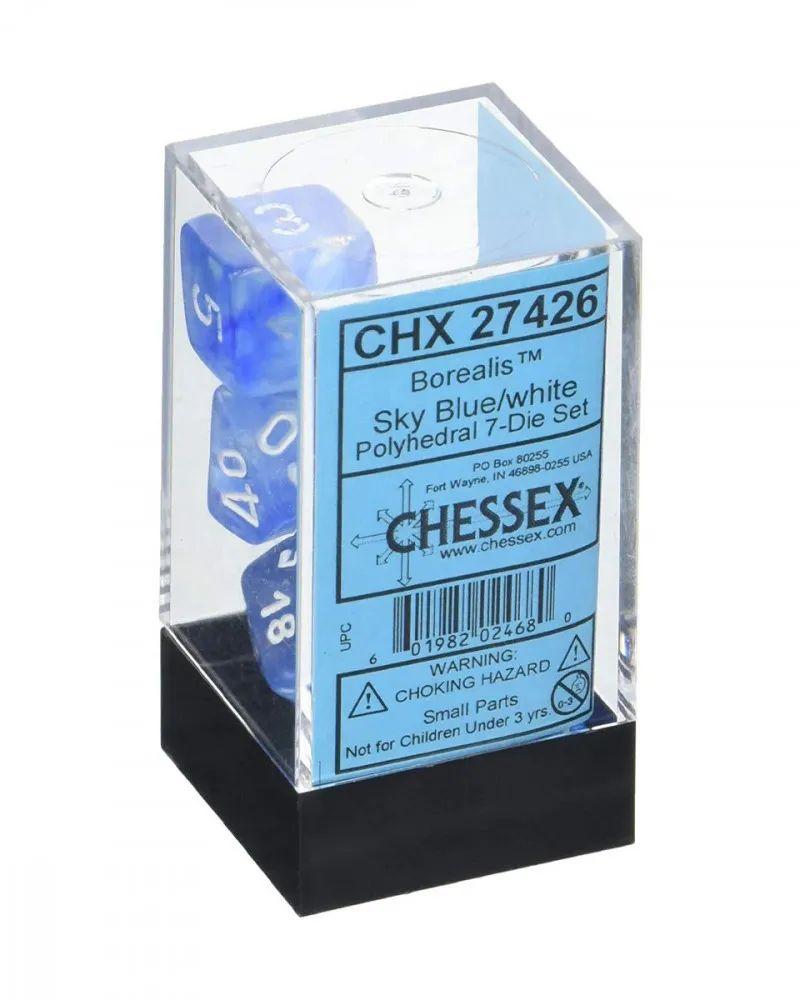 Kockice Chessex - Borealis - Polyhedral - Sky Blue & White (7)