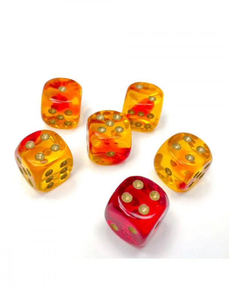 Kockice Chessex - Gemini - Translucent - Red-Yellow & Gold - Dice Block 16Mm (12