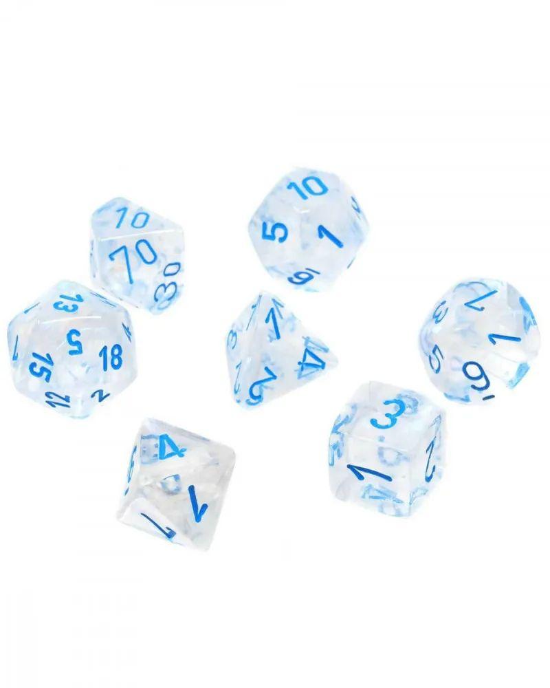 Kockice Chessex - Borealis - Mini Polyhedral - Luminary - Icicle & Light Blue (7