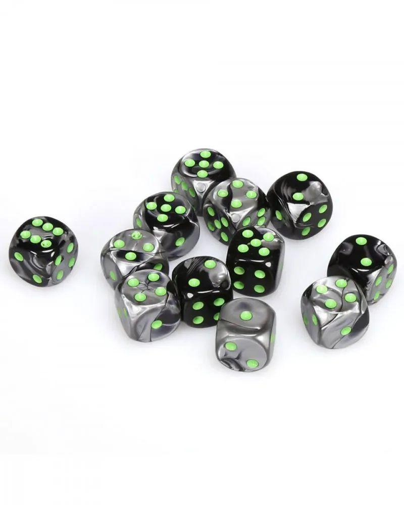 Kockice Chessex - Gemini - Black-Grey & Green - Dice Block 16Mm (12)