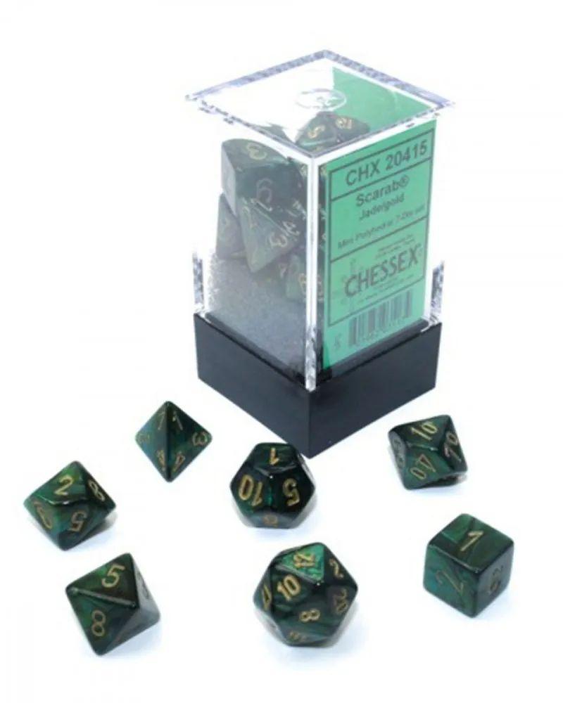 Kockice Chessex - Scarab - Mini Polyhedral - Jade & Gold (7)