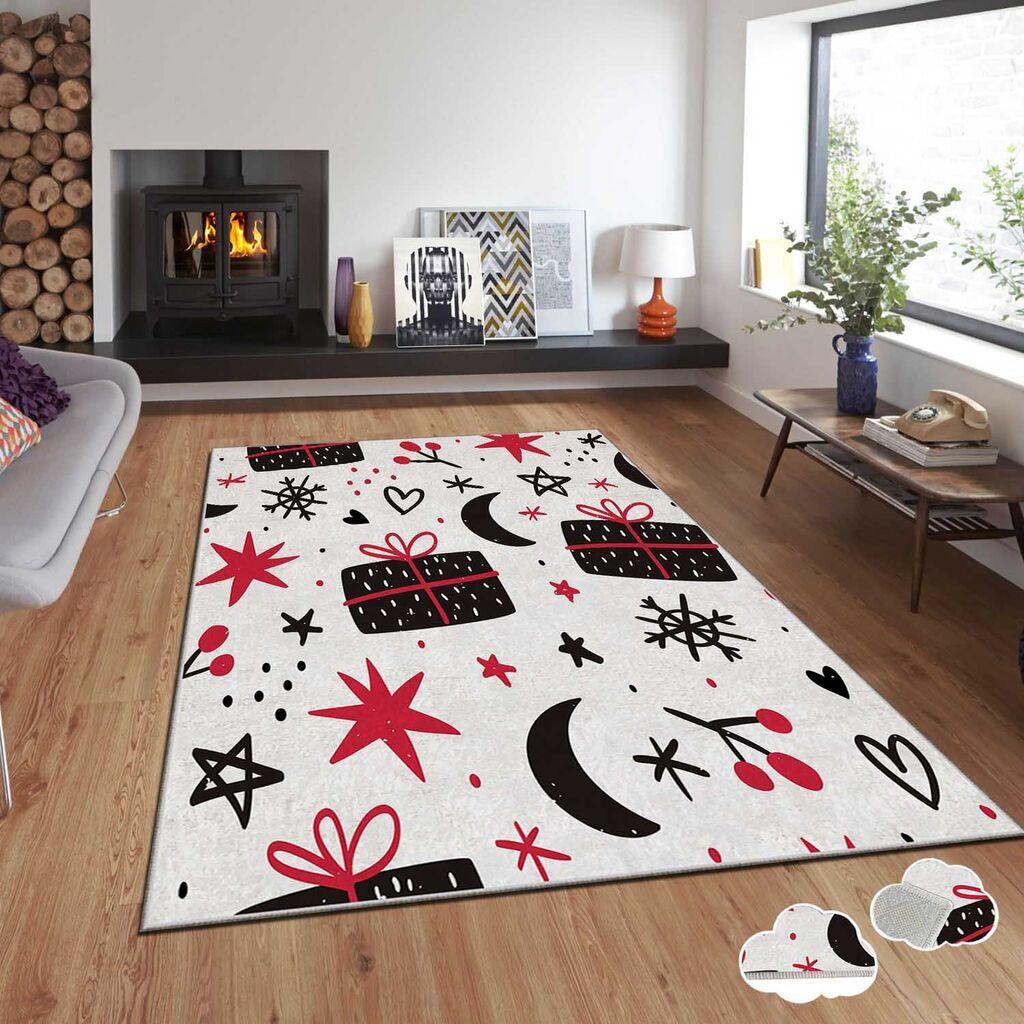 Conceptum Hypnose tepih s novogodišnjim motivima Asr-Crpt-43, Pravougaoni, 180 x 280 cm, Crno-bijeli