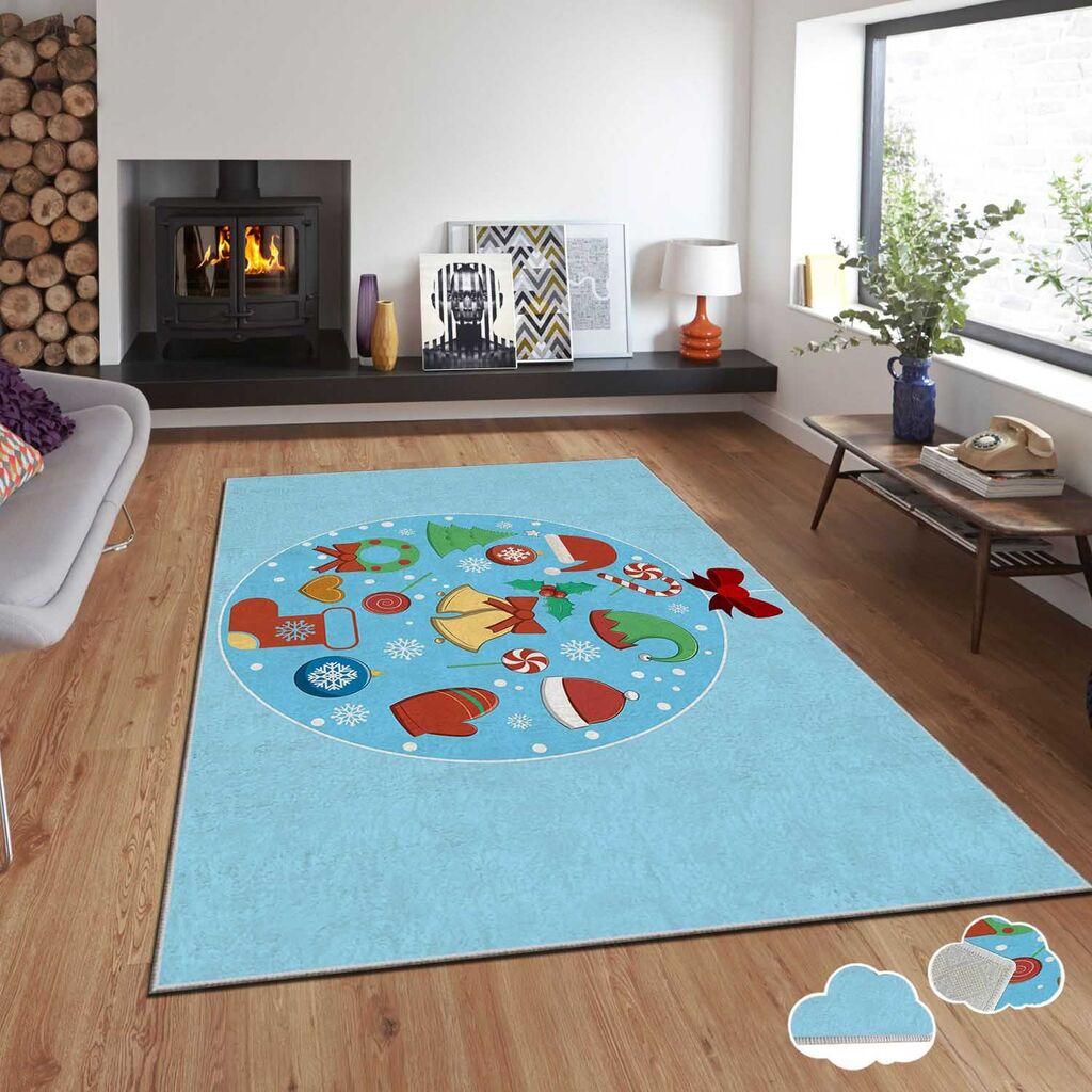 Conceptum Hypnose tepih s novogodišnjim motivima Asr-Crpt-7, pravokutni, 100 x 180 cm, plavi
