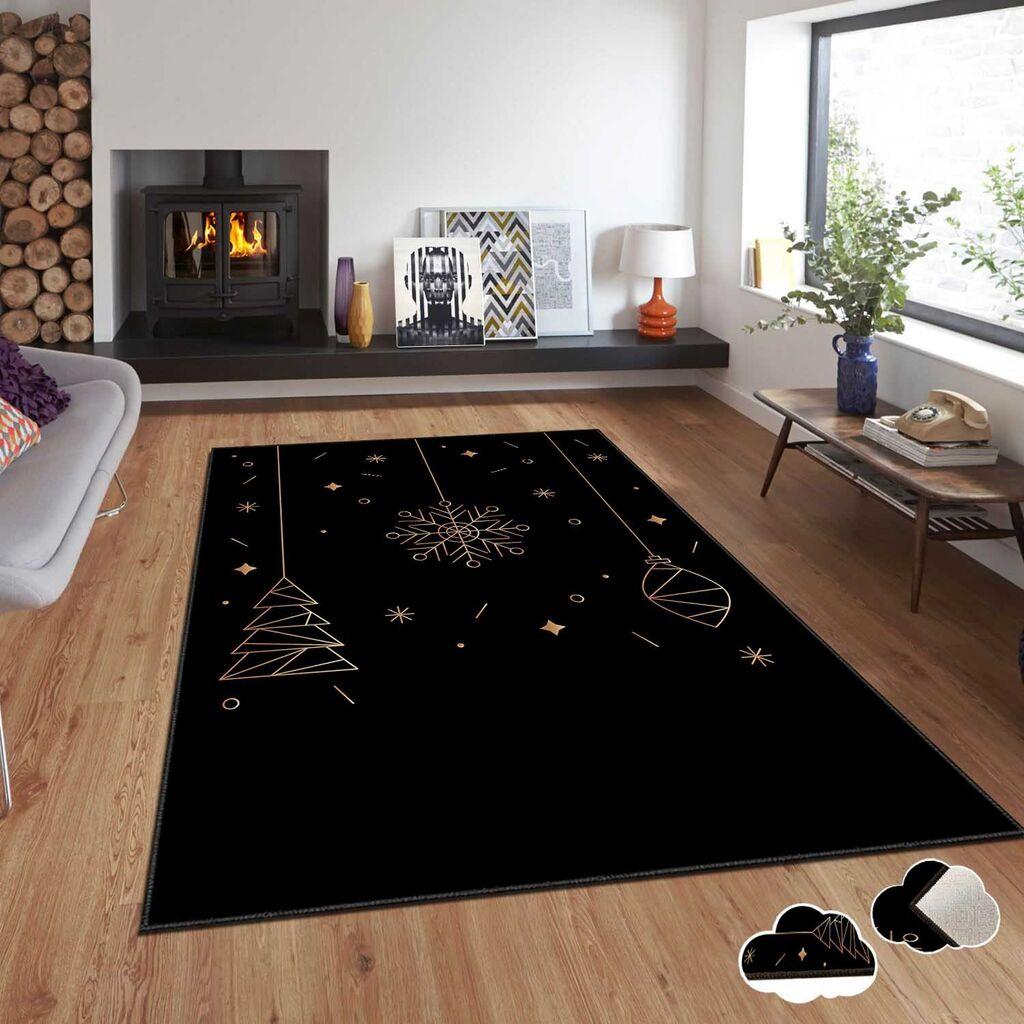 Conceptum Hypnose tepih s novogodišnjim motivima Asr-Crpt-20, pravokutni, 180 x 280 cm, crni