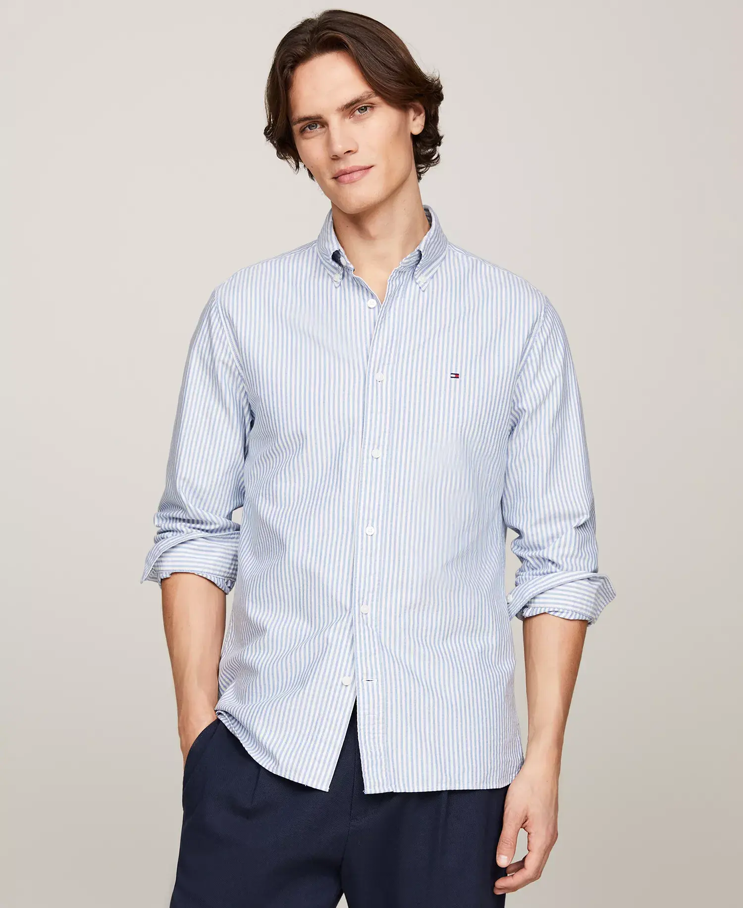 Tommy Hilfiger Muška košulja Stretch Oxford, Plava