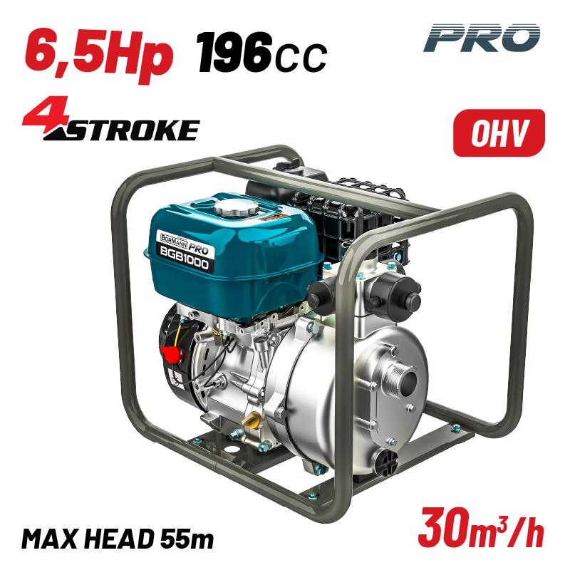 Bormann Pumpa motorna benzin 4T 6.5HP/196cc, 55m ,500L/min BGB1000