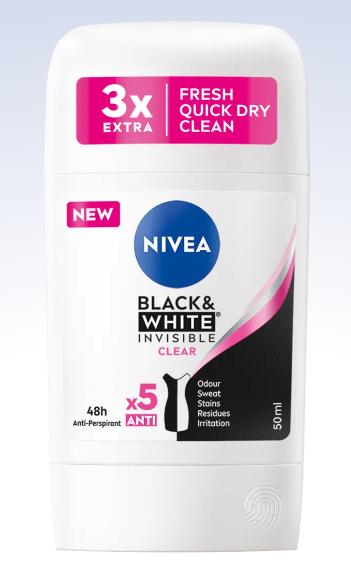 NIVEA Ženski dezodorans u stiku Black & White, prozirni, 50 ml