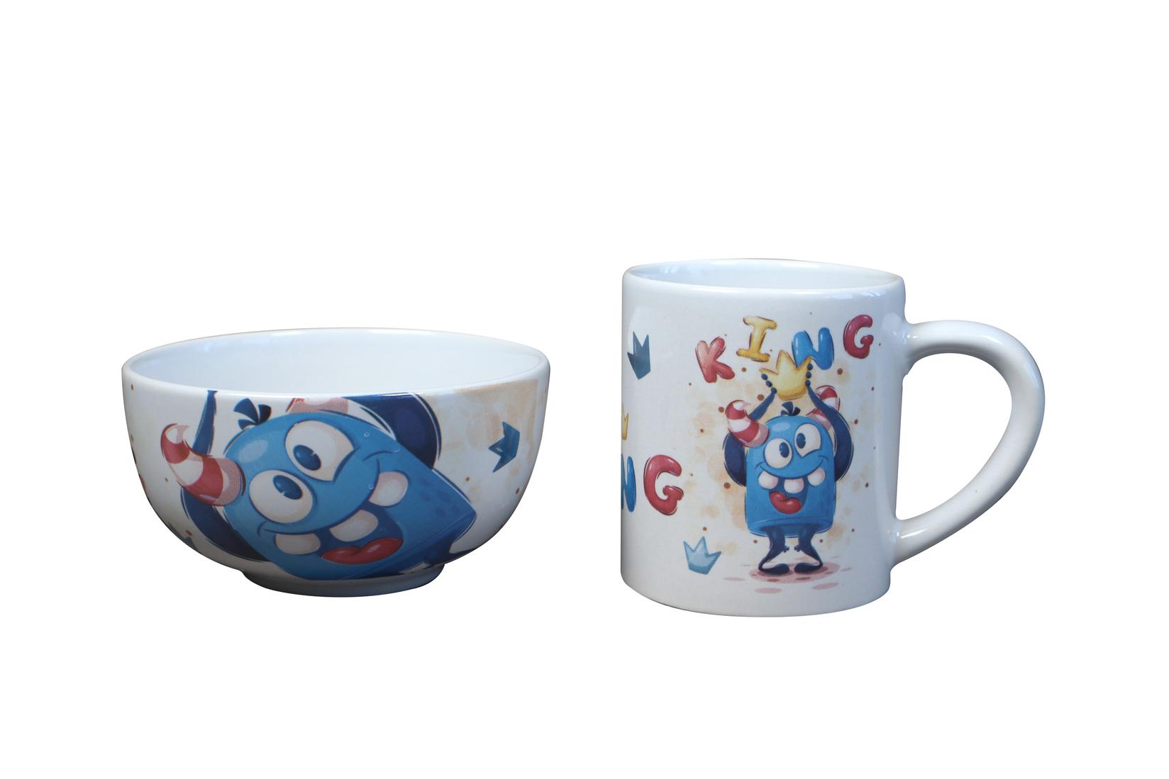 Sigma Dječiji set posuđa Šolja i zdjela SH-607 Monster, Bijela