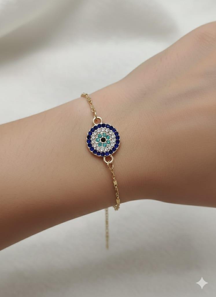 Ženska narukvica Evil eye, Sa cirkonima, Zlatne boje