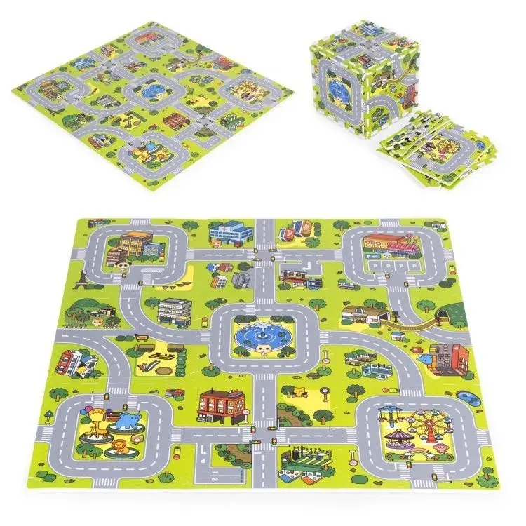 ECO TOYS Edukativna podloga za igru ​​sa slagalicama, 90,5x90,5 cm, City