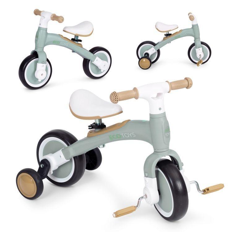 ECO TOYS Balance bicikl sa pedalama i pomoćnim točkovima 3u1, zelene boje