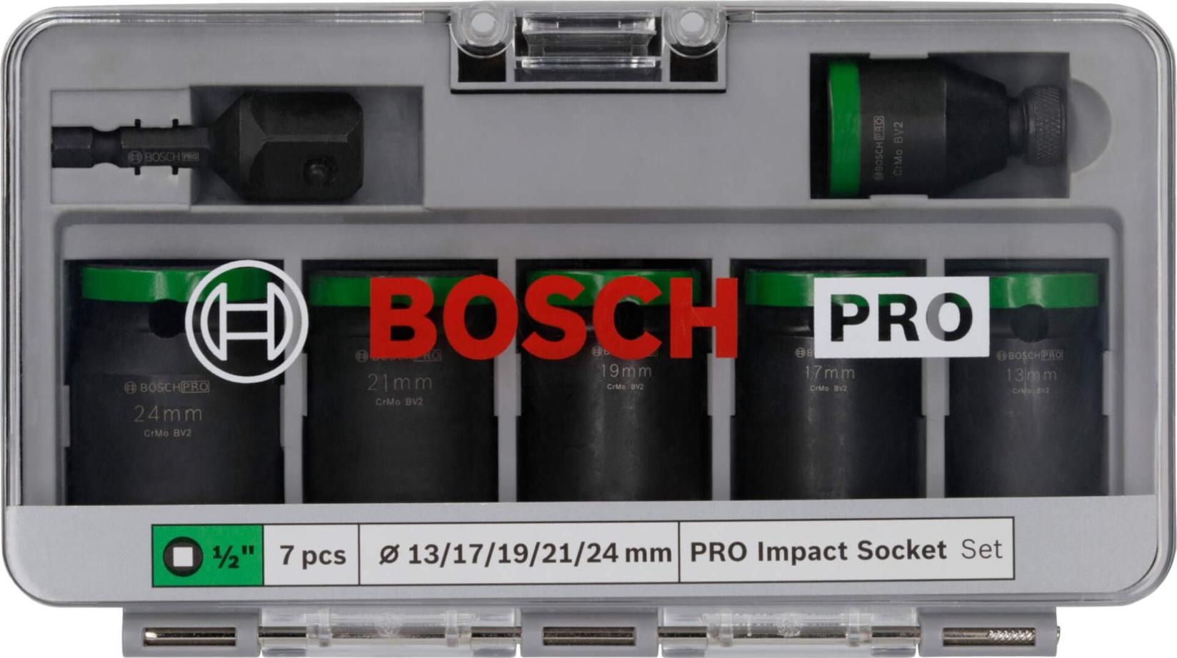 Bosch set kovanih nasadnih ključeva s adapterom, 1/2", 7 komada u kutiji, PRO udarni nasadni ključ 2608003032