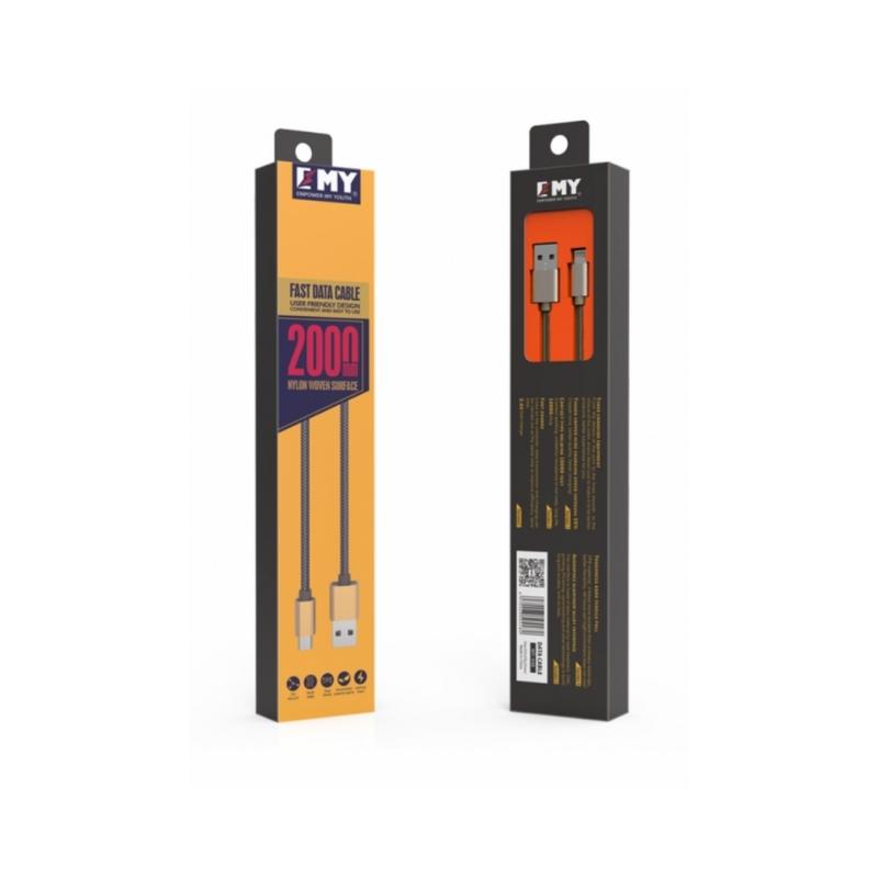 Emy USB na Micro kabl za brzo punjenje dužine 2m, Crna