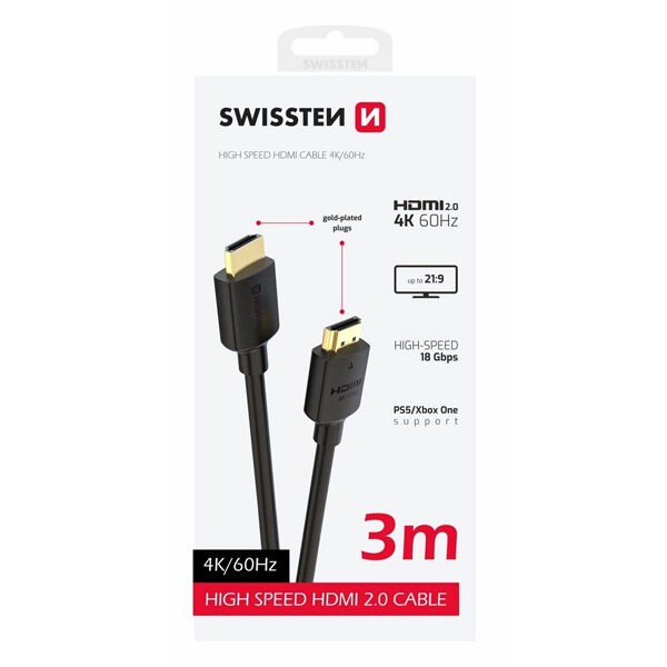 Swissten Kabl  HDMI 4K 60Hz 3m M/M PVC 75501113