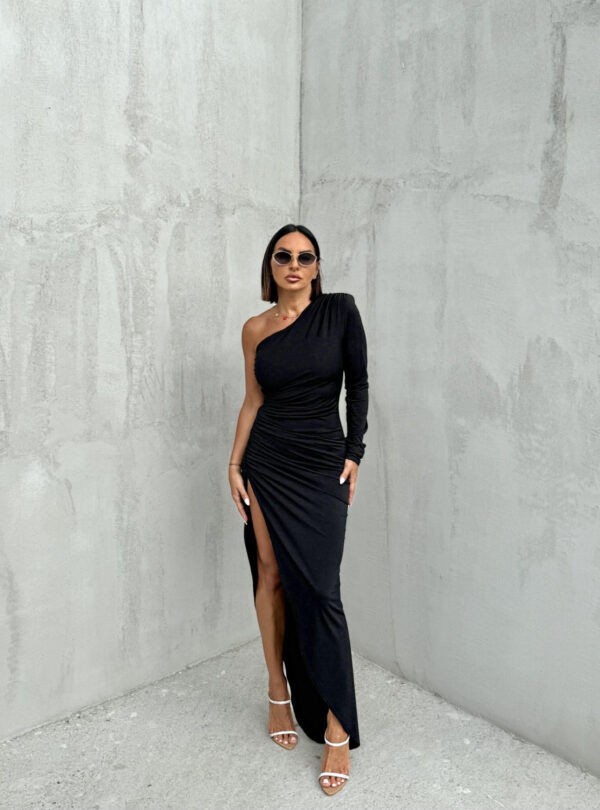 Blondy Samantha Black Asimetrična Duga Koktel Haljina