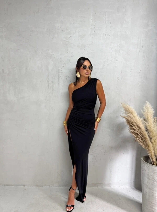 Blondy Hazel Black Asimetrična Haljina Od Likre