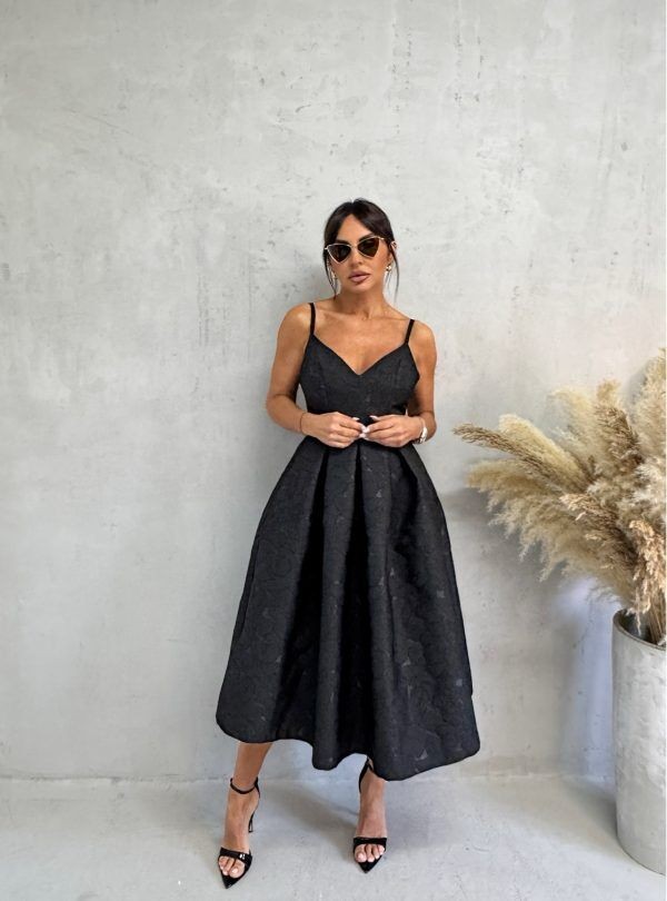 Blondy Veronica Black Midi Cvetna Haljina A Kroja, Crna