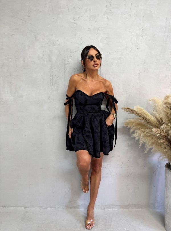 Blondy Kyra Black Pamučna Haljina Sa Vezenim Detaljima, Crna