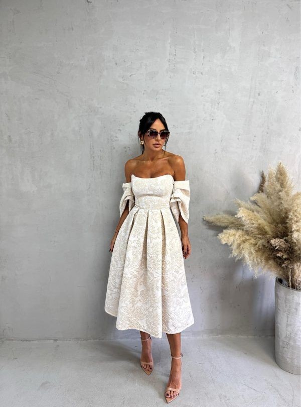 Blondy Amy Magnolia Midi Korset Haljina Spuštenih Rukava, Bež