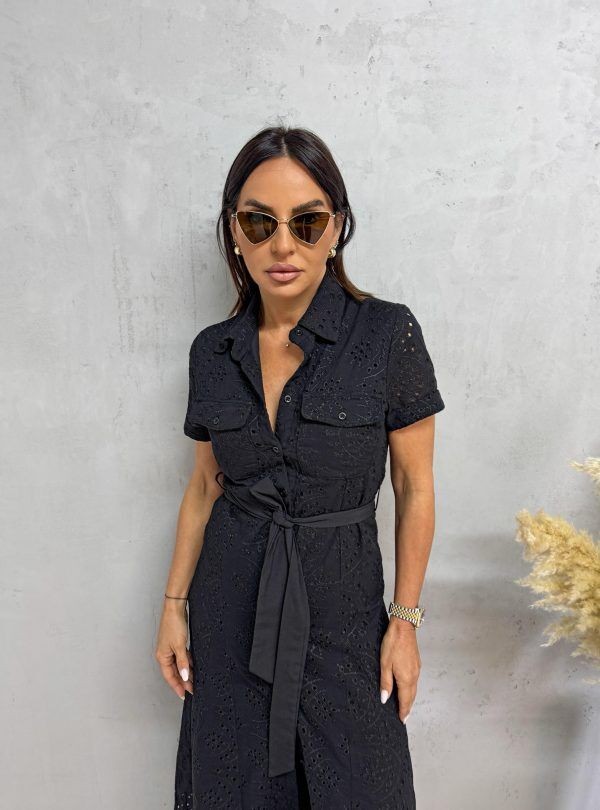 Blondy Lisa Black Midi Haljina Sa Vezenim Detaljima, Crna