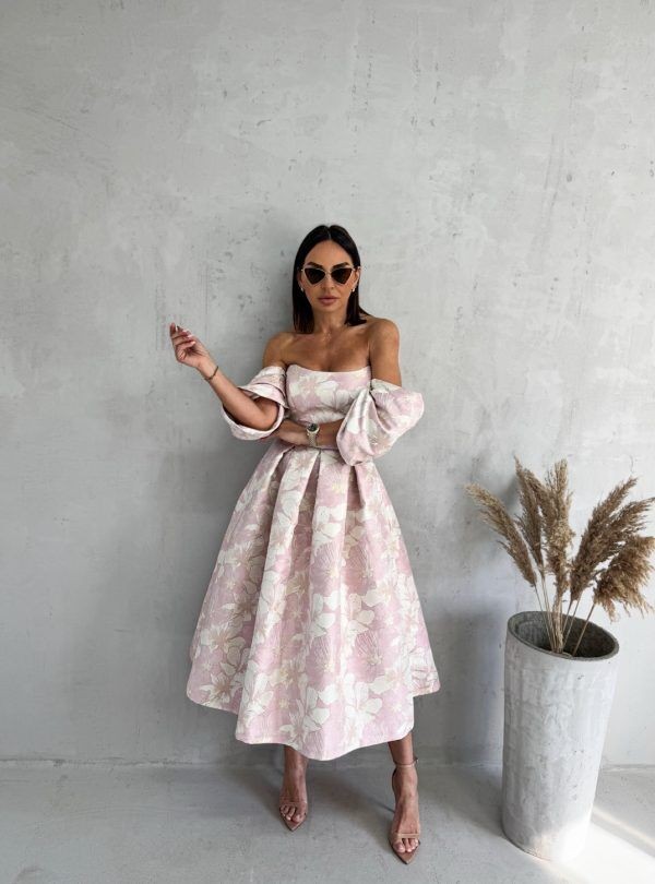 Blondy Amy Romance Midi Korset Haljina Spuštenih Rukava, Roze