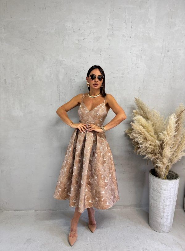 Blondy Veronica Mocha Midi Cvetna Haljina A Kroja, Smeđa (braon)