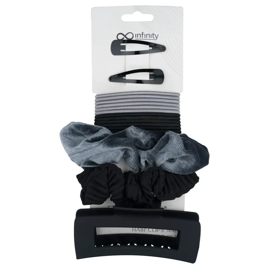 Infinity Set Šnala I Gumica Za Kosu - Crni