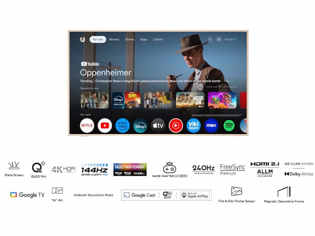 Tcl 55A300W Nxtframe Qled Tv 55 , Google Tv Smart, Panel Refresh 120 Hz, Aipq Processor, Bijela