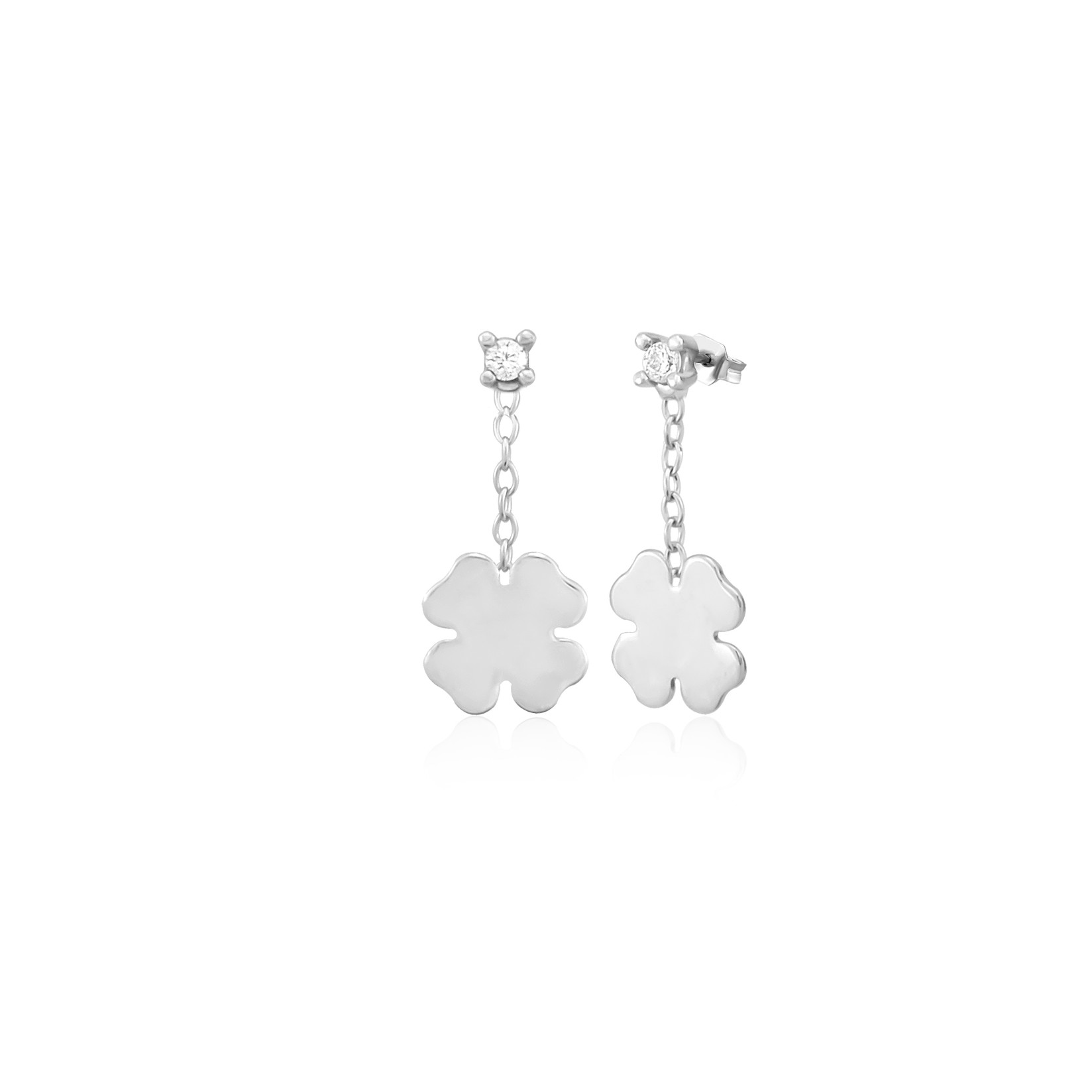 Dameo minđuše Clover- 14kt bijelo zlato i cirkoni