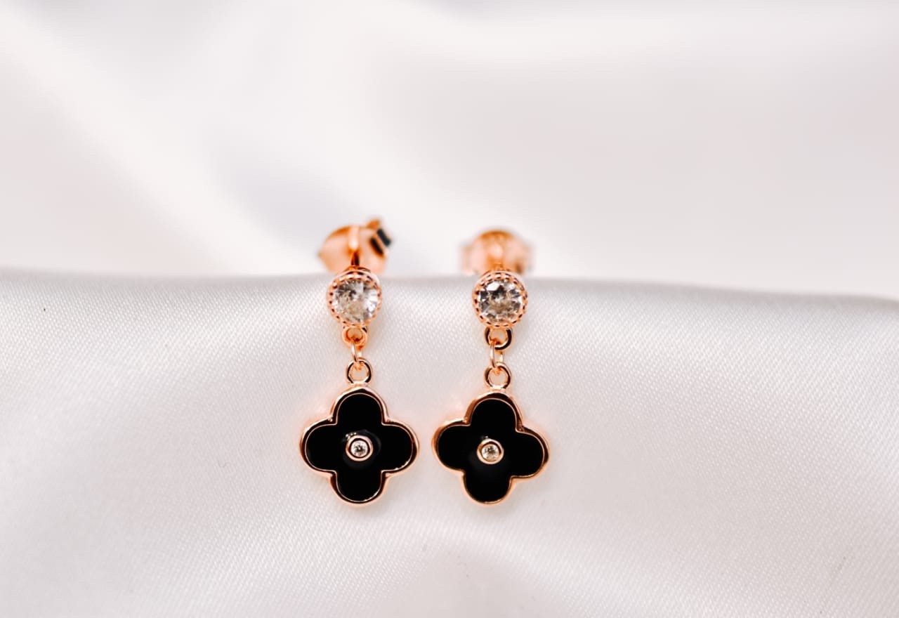 Dameo Minđuše Most Wanted Sweet Black&amp;Rose Gold w Stone M052-1-1