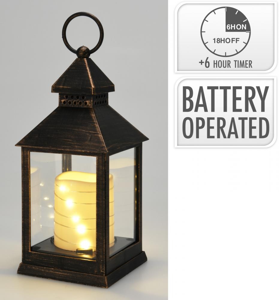 Fenjer Sa Svijećom Na Baterije Crni Sa Zlatnim Krajevima 23Cm Anx000510