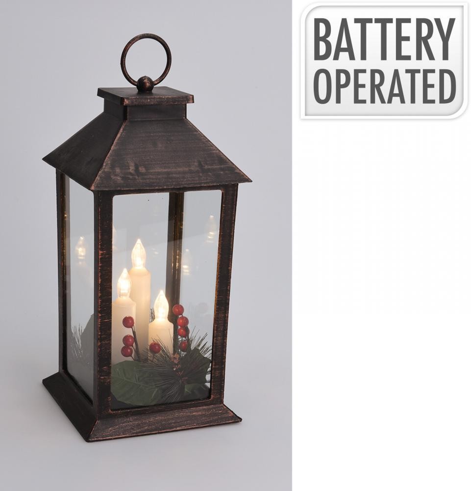 Fenjer Sa Tri Led Svijeće, Crni 29Cm Anx000060