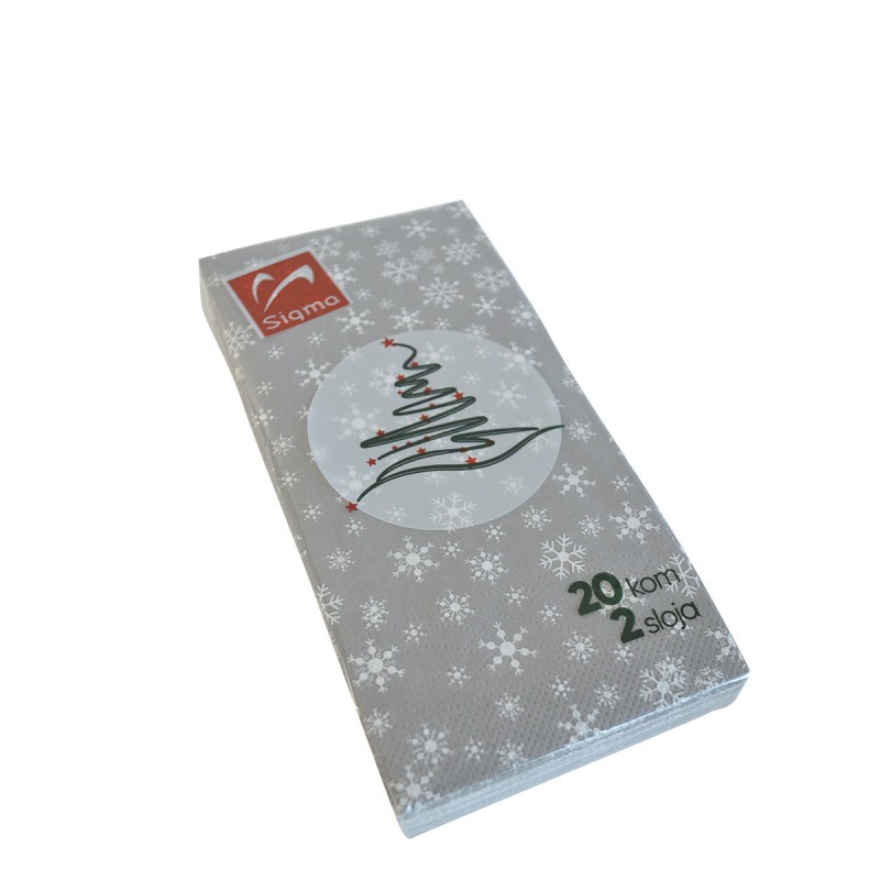 Sigma Novogodišnja  Papirna Salveta 20/1 (Siva/Bele Pah) Rt-Pnap-Gw, Siva