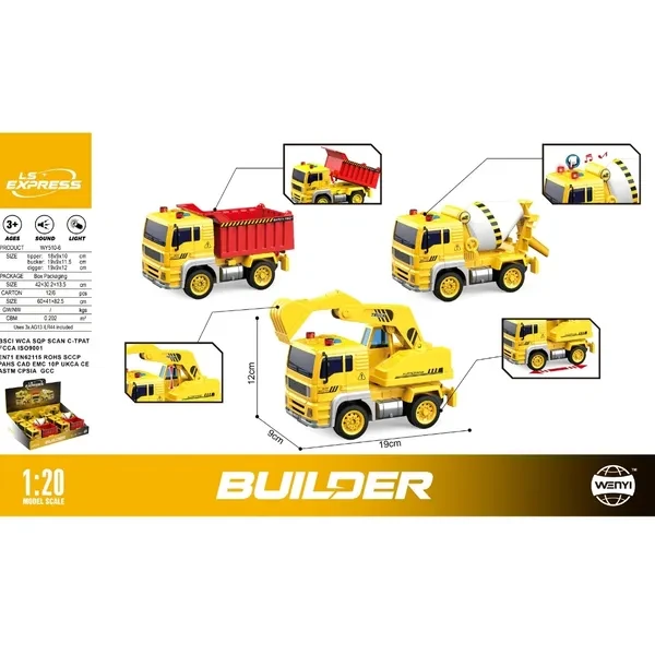 Wenyi Mix Potezni Kamioncici Displey Kutija 6 Kom 1:20 Wy510-6