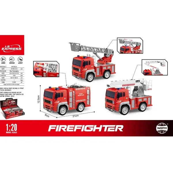 Wenyi Mix Potezni Vatrogasni Kamioncici Displey Kutija 6 Kom 1:20 Wy550-6