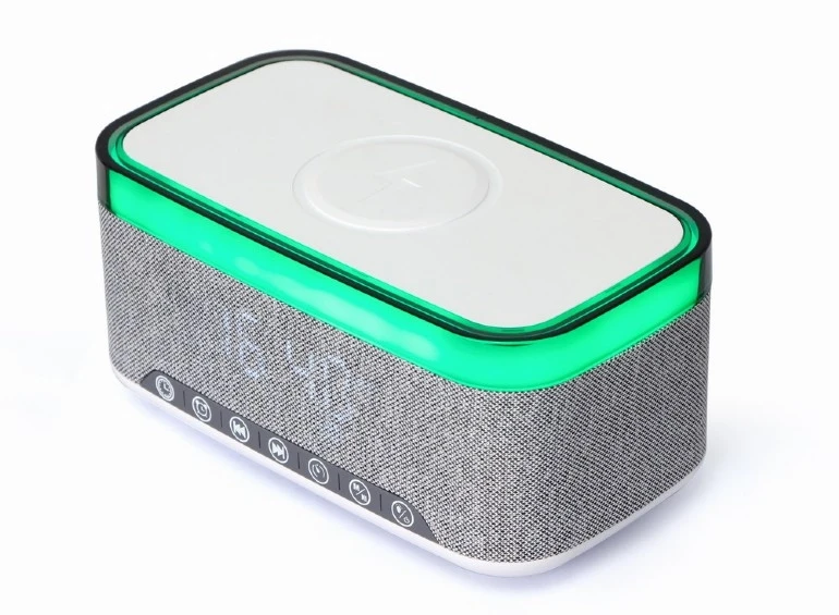 Gembird Digitalni budilnik sa zvučnikom i funkcijom bežičnog punjenja/svijetlo siva, Siva