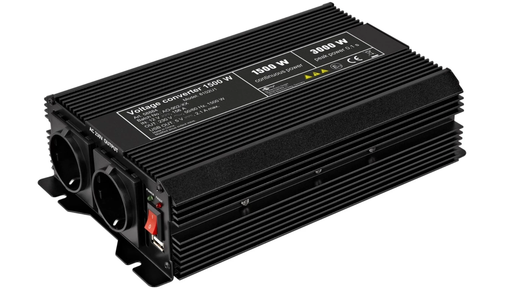 Goobay Inverter napona 12 V DC na 230 V ACsnaga 1500 W, Crna