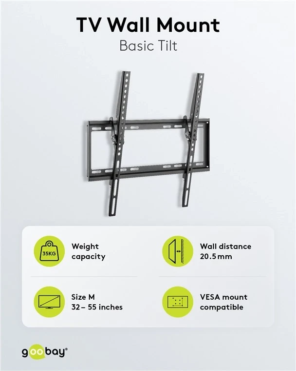 Goobay Zidni nosač za TV Basic TILT (M)od 32 do 55 inčado 35 kg, Srebrna boja