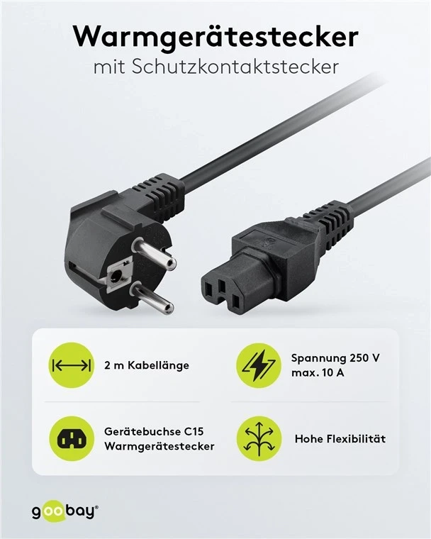 Goobay Ugaoni priključni kabl sa spojnicom za vruće uređaje2 mi, Crna