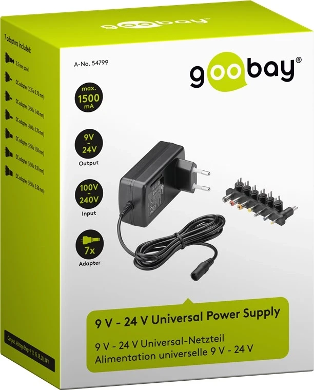 Goobay Univerzalno napajanje (9 V - 24 V max. 24 W / 15 A), Crna