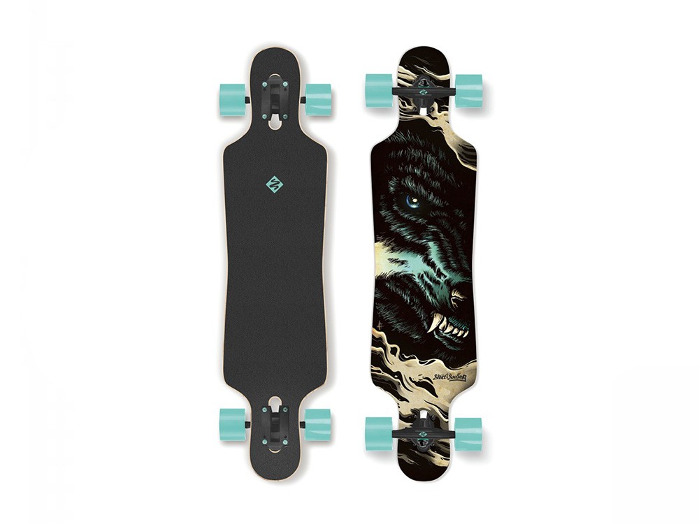 Longboard Street Surfing Curve Freeride 39&Quot; Wolf BlackBlueWhite